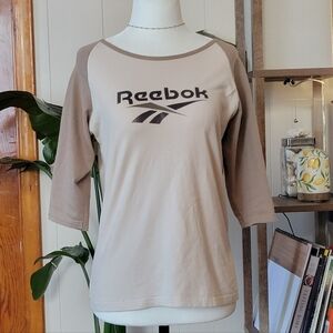 Vintage 90s Reebok Two Tone Beige 3/4 Sleeve Top